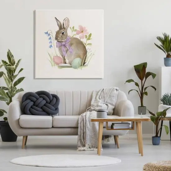 Stupell Industries Spring Bunny Rabbit Easter Eggs Blossoming Flowers Canvas Wall Art {3}