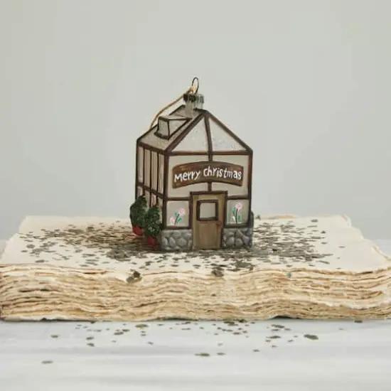 Hello Honey&reg; 4" Hand-Painted Glass Greenhouse Ornament with Glitter Merry Christmas {3}