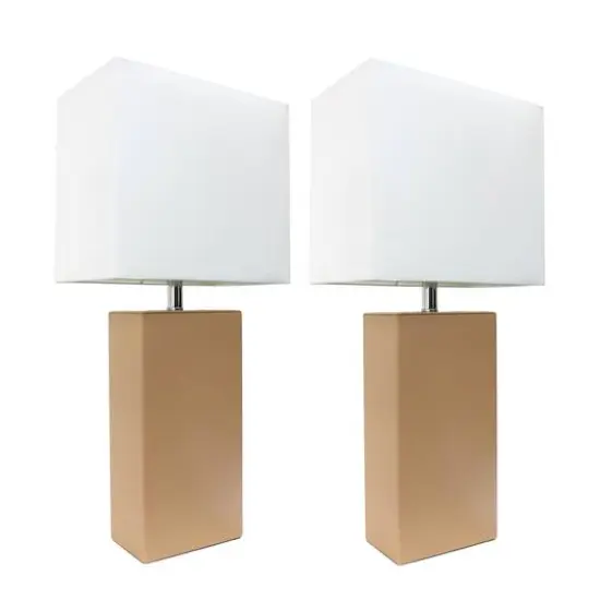 Elegant Designs&trade; 2 Pack Leather Table Lamps with White Shades Beige and White {1}