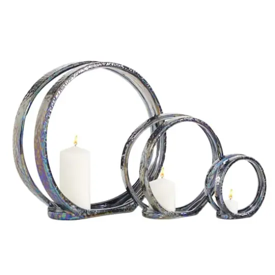 14" Silver Ceramic Glam Candlestick Holder Set {4}