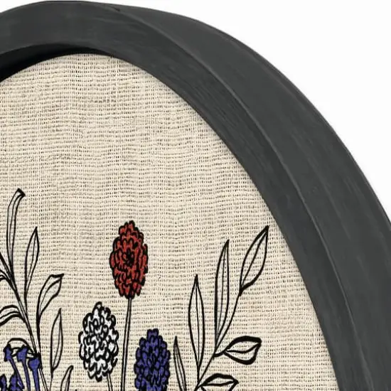 20" x 20" Red, White & Blue Florals Round Framed Print Black {4}