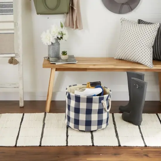 DII&reg; Medium Buffalo Check Round Storage Bin Navy/Off White {8}