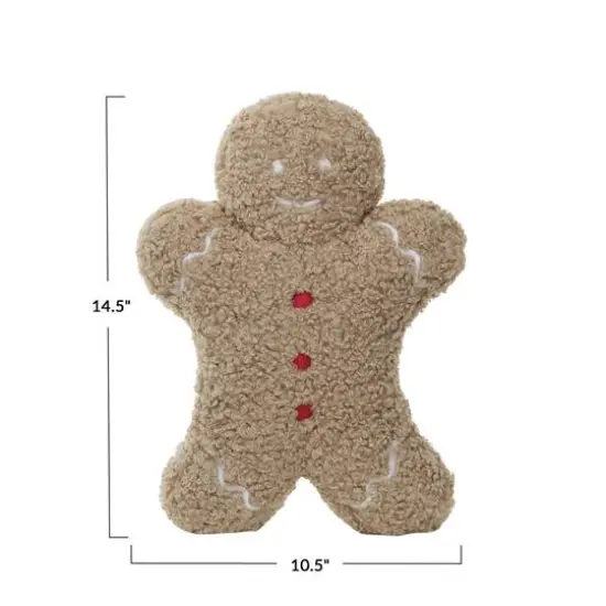 Hello Honey&reg; 14.5" Brown Fabric Boucl&eacute; Gingerbread Man Shaped Pillow {4}