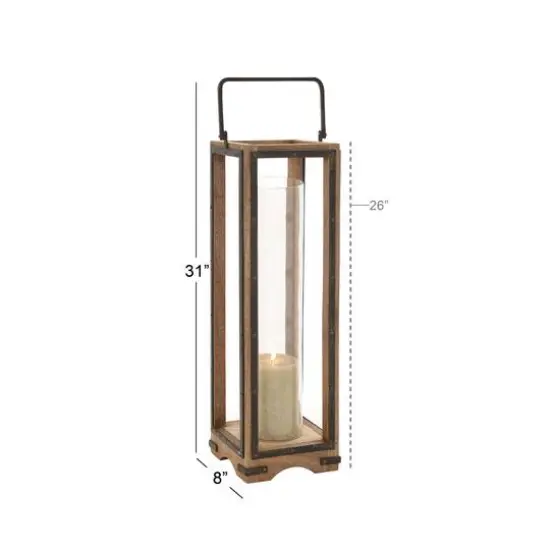 Brown Mango Wood Traditional Candle Holder Lantern, 31" x 8" x 8" {8}