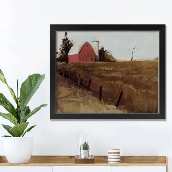 Barn in a Field Black Framed Print {4}