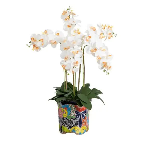 3ft. Artificial Large Orchid Arrangement in Handmade Mexican Talavera Ceramic Planter {1}