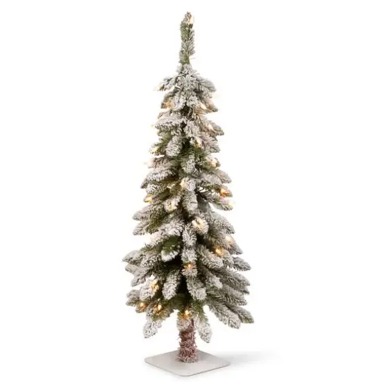3ft. Pre-Lit Snowy Downswept Artificial Christmas Forestree with Metal Plate Base, Clear Lights {1}