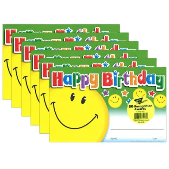 Trend Enterprises&reg; Happy Birthday Smile Recognition Awards, 6 Packs of 30 {1}