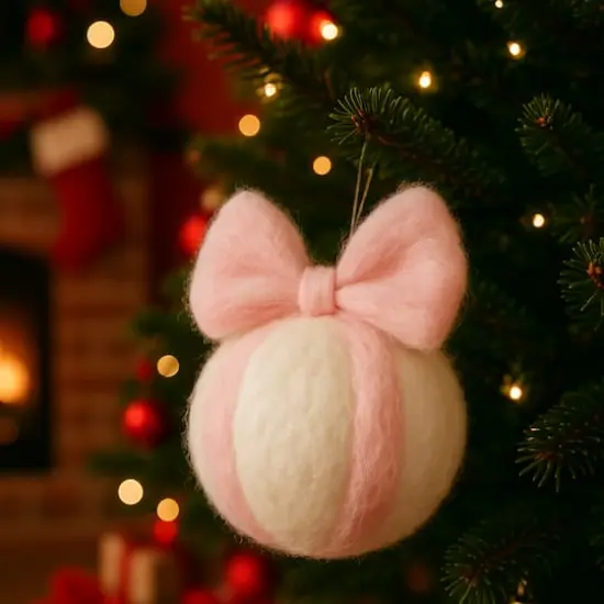 Christmas Pink & White Ball with Bow Felting Kit by Loops & Threads® {3}
