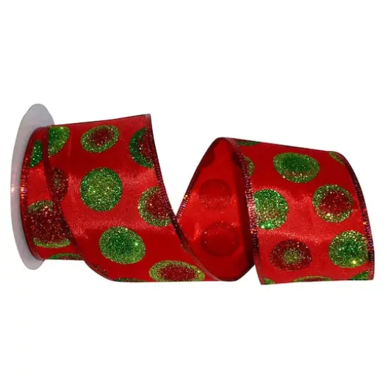 JAM Paper 2.5" x 10yd. Glitz Wired Red Bullseye Dots Ribbon {1}