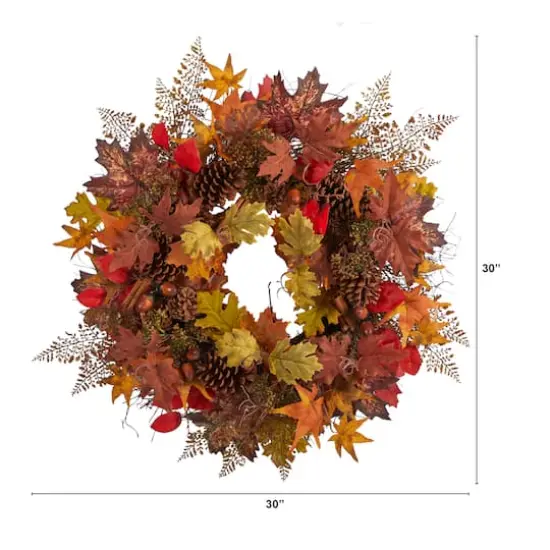 30" Autumn Maple Leaves, Acorn, Pinecones & Cinnamon Sticks Wreath {4}