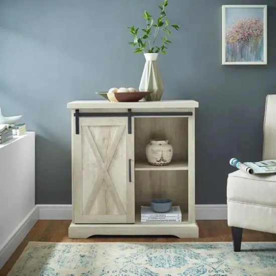 Walker Edison 32" White Oak Sliding Barn Door Farmhouse Accent Cabinet {4}