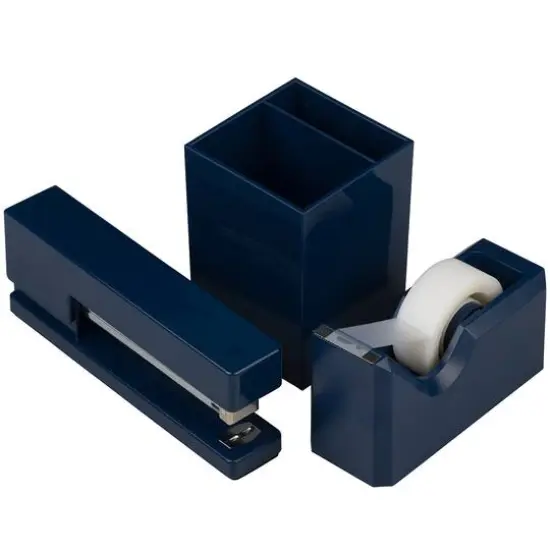 JAM Paper Stapler, Tape Dispenser & Pen Holder Trio Kit Navy Blue {1}