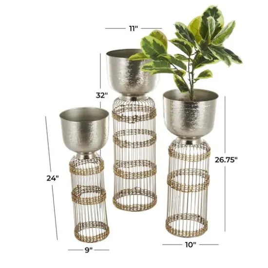 Silver Textured Rounded Dome Metal Planter Set {10}