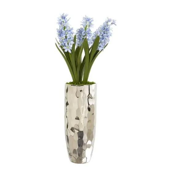 Hyacinth Artificial Arrangement in Silver Vase {1}