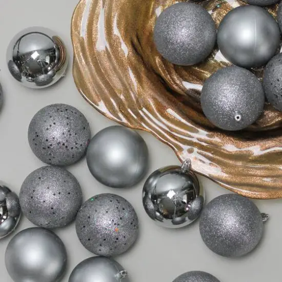32ct. 3.5" Pewter Gray Shatterproof 4-Finish Christmas Ball Ornaments {5}