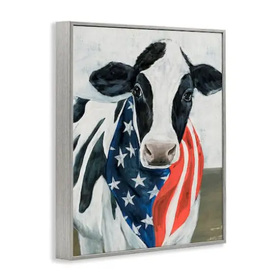 Stupell Industries Farm Cow American Flag Animal Framed Giclee Art Gray {4}