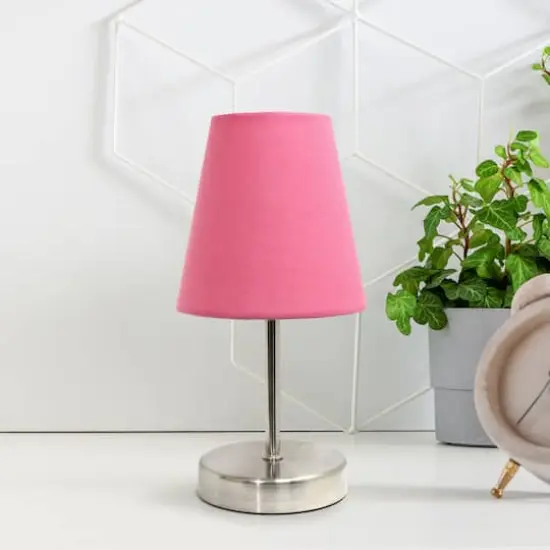 Creekwood Home Nauru 10.5" Sand Nickel Petite Metal Stick Table Lamp Pink {3}
