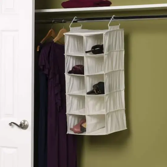 Household Essentials 10-Pocket Hanging Shoe Organizer Natural {4}
