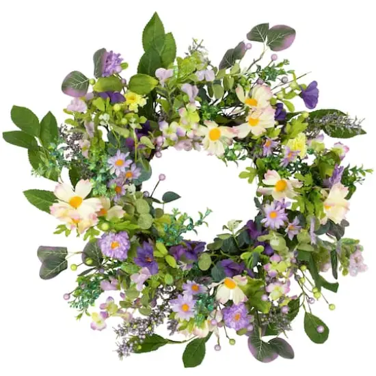 24" Purple Daisy & Mixed Foliage Floral Spring Wreath {1}