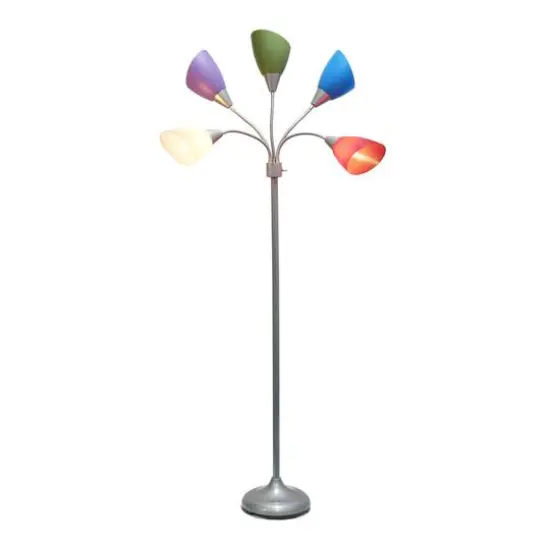 Simple Designs™ 5.6ft. 5-Light Gooseneck Silver Floor Lamp Primary Multicolored Shades {11}