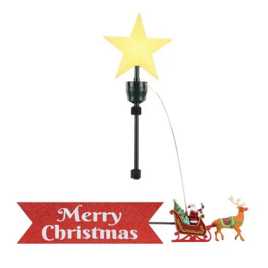 Animated Santa's Sleigh with Banner Tree Topper {1}