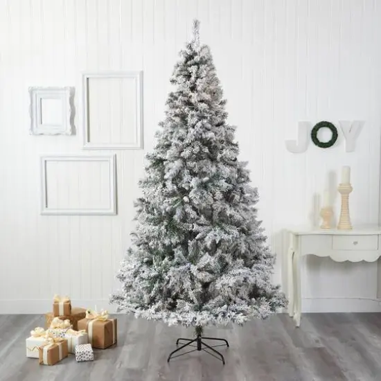 8ft. Unlit Flocked White River Mountain Pine & Pinecones Artificial Christmas Tree {6}