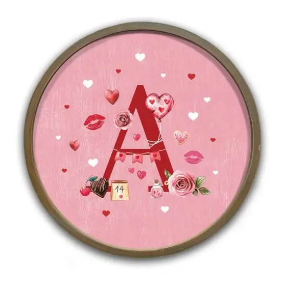 Valentine Things Monogram Round Brown Framed Print A {1}