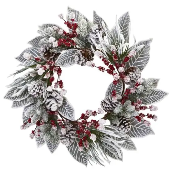 24" Snowy Magnolia Berry Wreath {1}