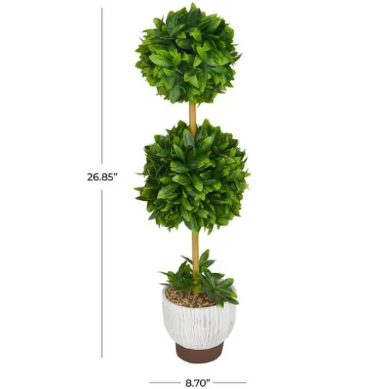 2ft. Green Boxwood Ball Topiary Faux Foliage with White Cement Pot {7}