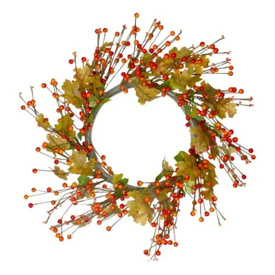 22" Orange Berries & Yellow Leaves Fall Harvest Wreath {1}