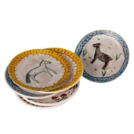 Hello Honey&reg; 6" Enchanted Fauna Series Hand-Painted Stoneware Plate Set {13}