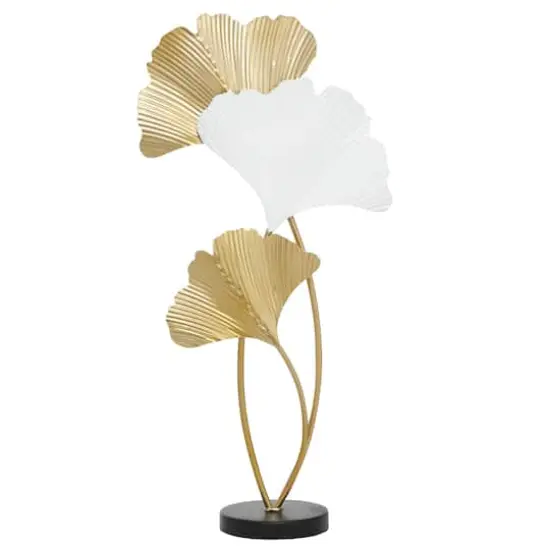 24" White & Gold Metal Modern Nature Sculpture {1}