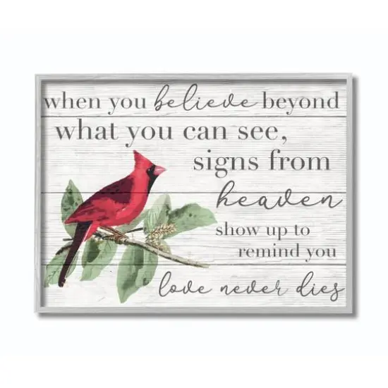 Stupell Industries Love Never Dies Cardinal Wall Art in Gray Frame {1}