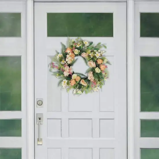 24" Pink Rose & Hydrangea Floral Spring Wreath {4}