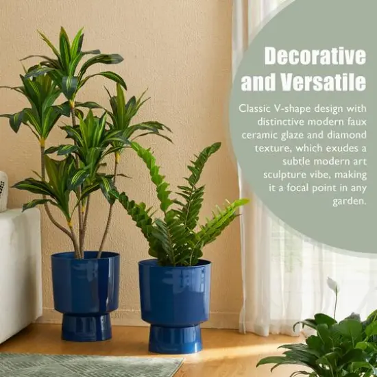 Glitzhome&reg; 16.75" Cobalt Blue Faux Ceramic Urn Plastic Planters, 2ct. {7}