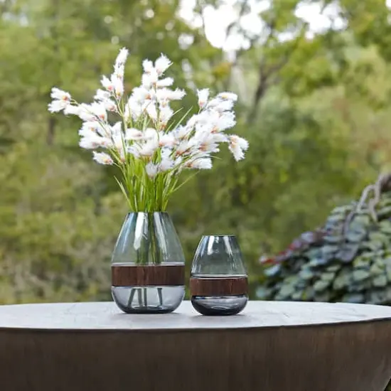 Gray Glass Vase with Natural Wood Accent {3}