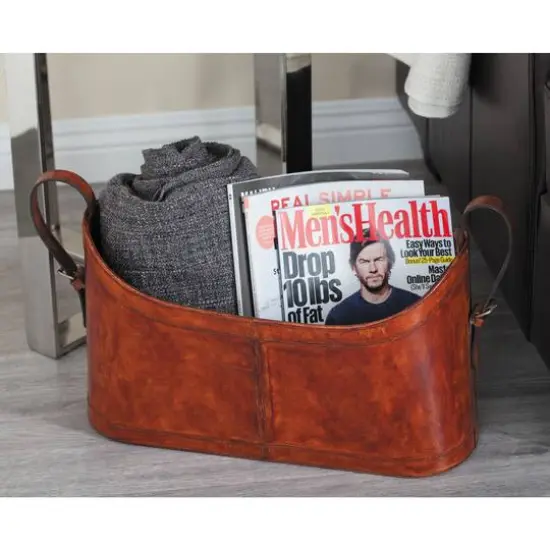 21" Brown Leather Rustic Magazine Holder {8}