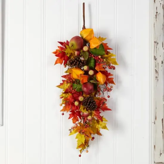 35" Maple Leaf & Berries Fall Teardrop Swag {4}
