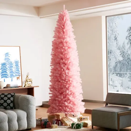 9ft. Unlit Pink Pencil Tinsel Artificial Christmas Tree {3}