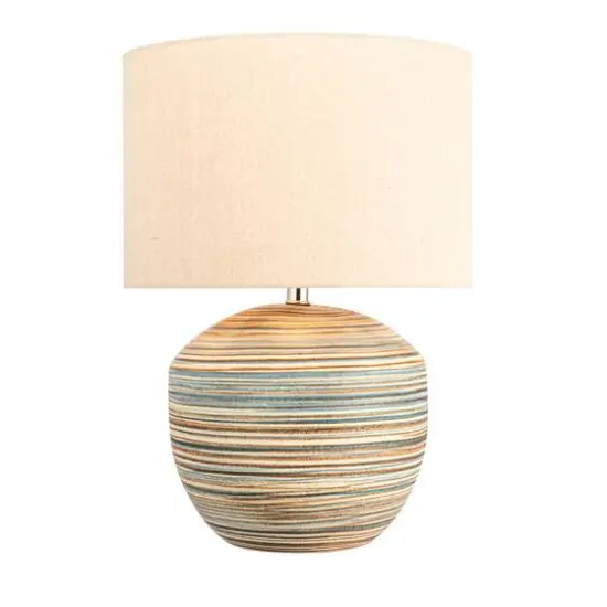 Hello Honey&reg; 20" Multicolor Stoneware Table Lamp with Stripes and Linen Shade {10}