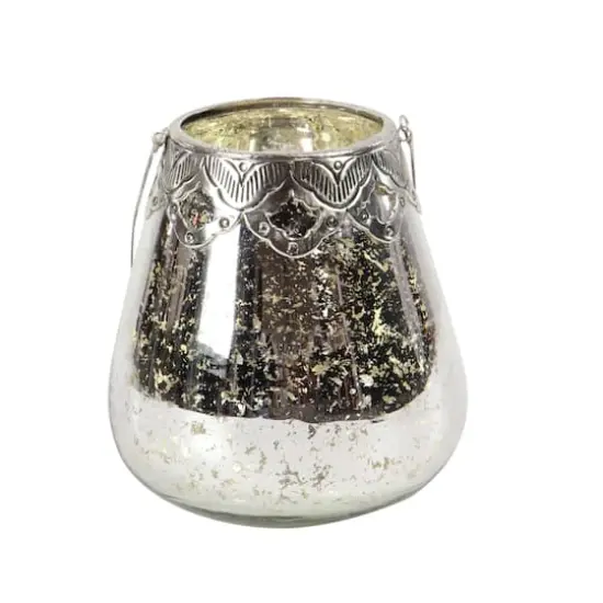 Set of 3 Silver Glass Glam Candle Holder, 5", 7", 9" {7}