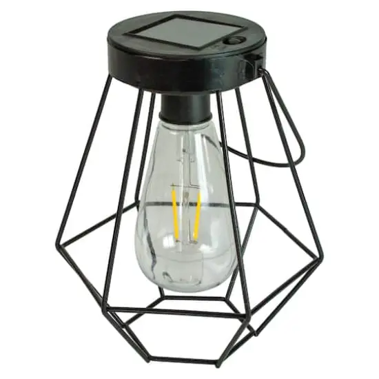 7.5" Black Geometric Outdoor Hanging Solar Lantern {4}