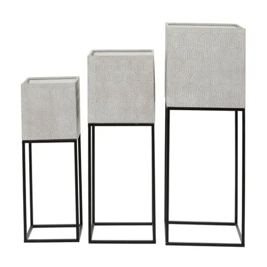 Light Gray Metal Modern Planter Set {3}