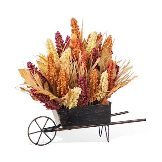 Glitzhome® 15" Fall Multi-Colored Sorghum Cart Centerpiece {1}