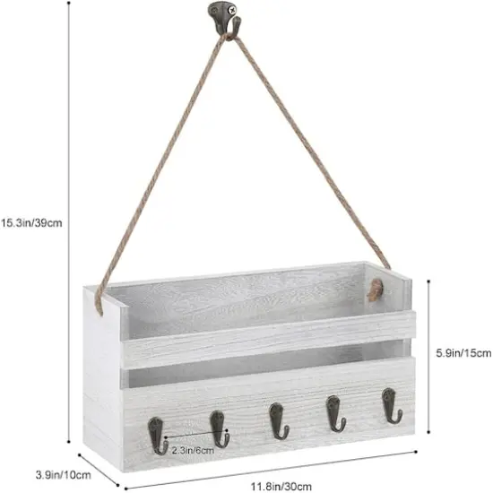 NEX&trade; Gray-Whitewash Hanging Wall-Mounted Mail Organizer with 5 Hooks {3}