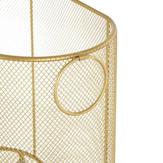 21" Metal Oval Mesh Wire Rolling Laundry Storage Cart with Ring Handles Gold {6}