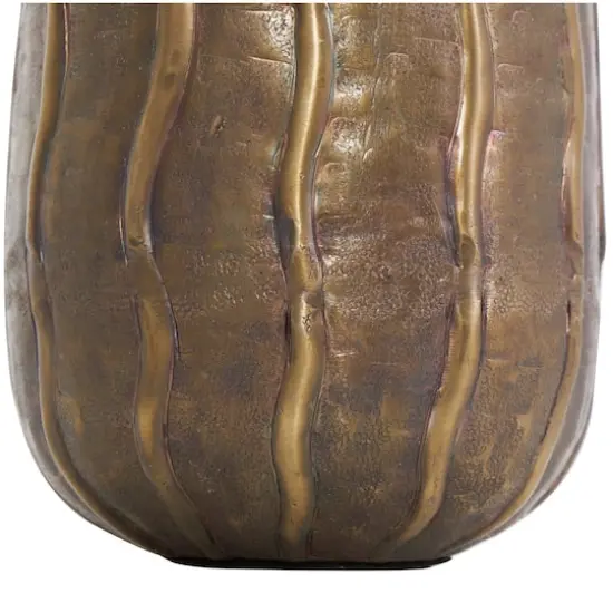 17" Brass Metal Snakeskin Inspired Vase with Dimensional Wavy Accents {5}