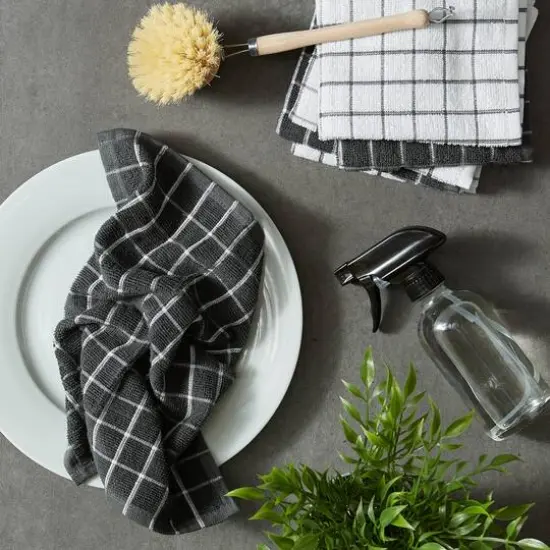DII&reg; Mineral Gray Combo Windowpane Dishcloths, 6ct. {9}