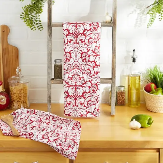 DII&reg; Red Damask Dishtowel (Set of 2) {6}